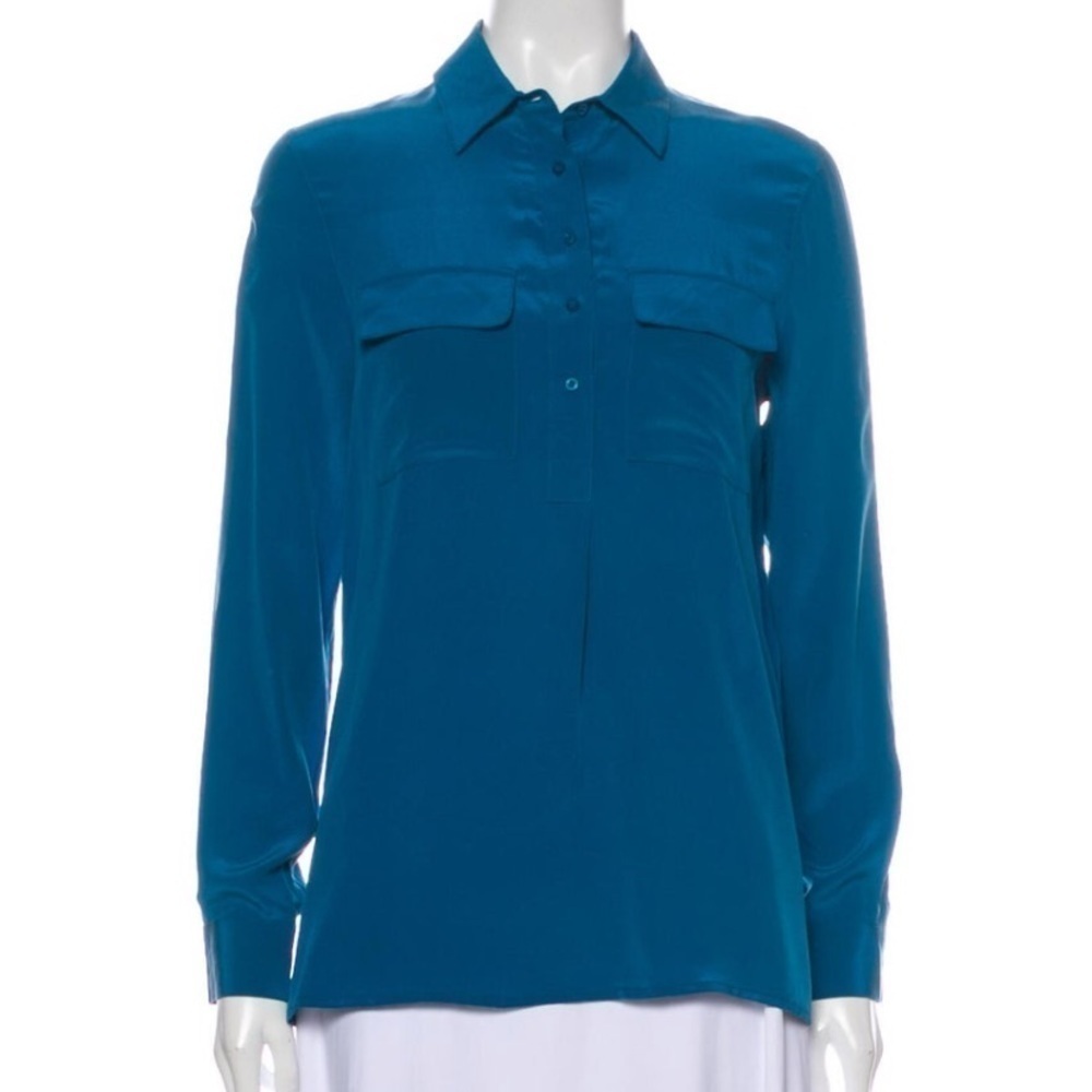 Maje Silk Pocket Long Sleeve Blouse Blue Small Women’s New With Tags Chic Blouse